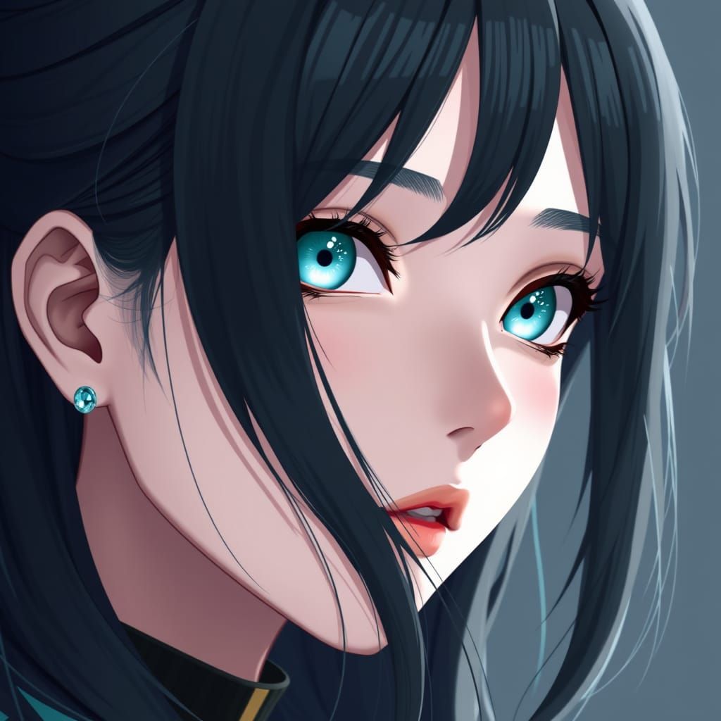 Ethereal Anime Goddess in Light Teal Eyes