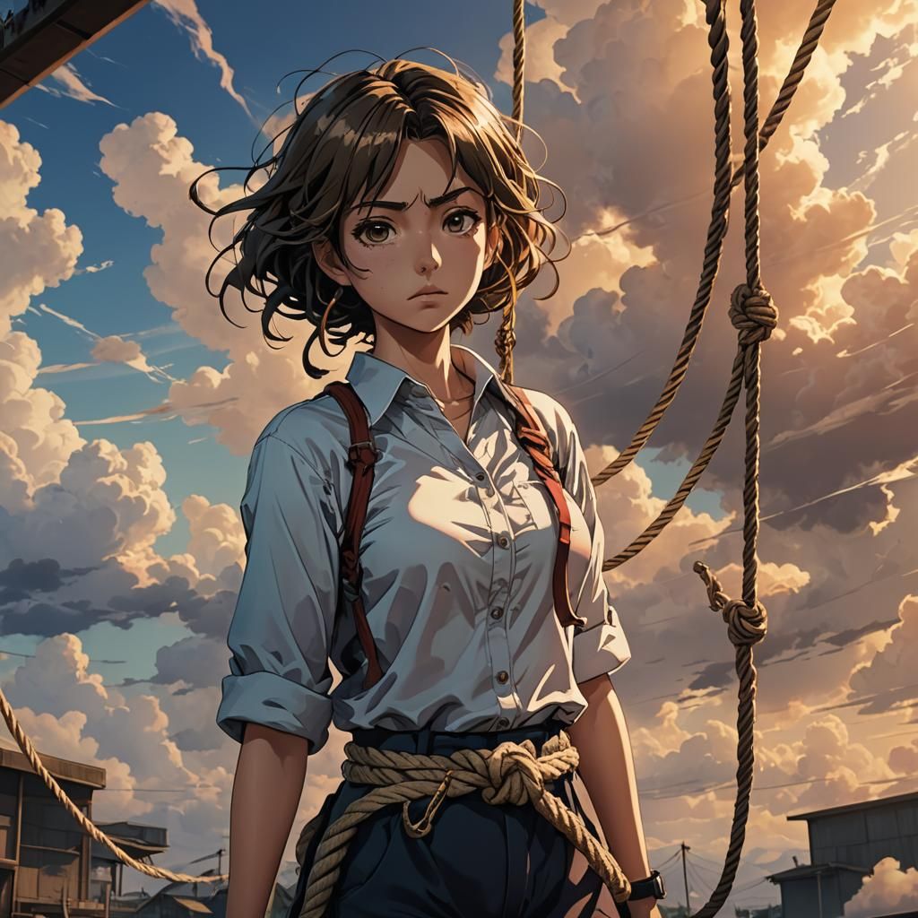 Anime Woman in Peril: Cel-Shaded Manga Art