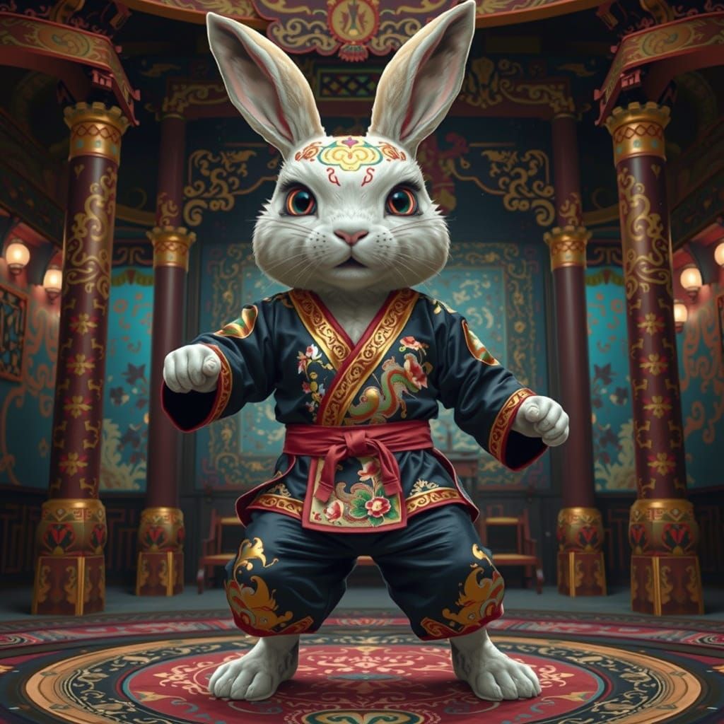 Martial Arts Rabbit in Ornate Dress