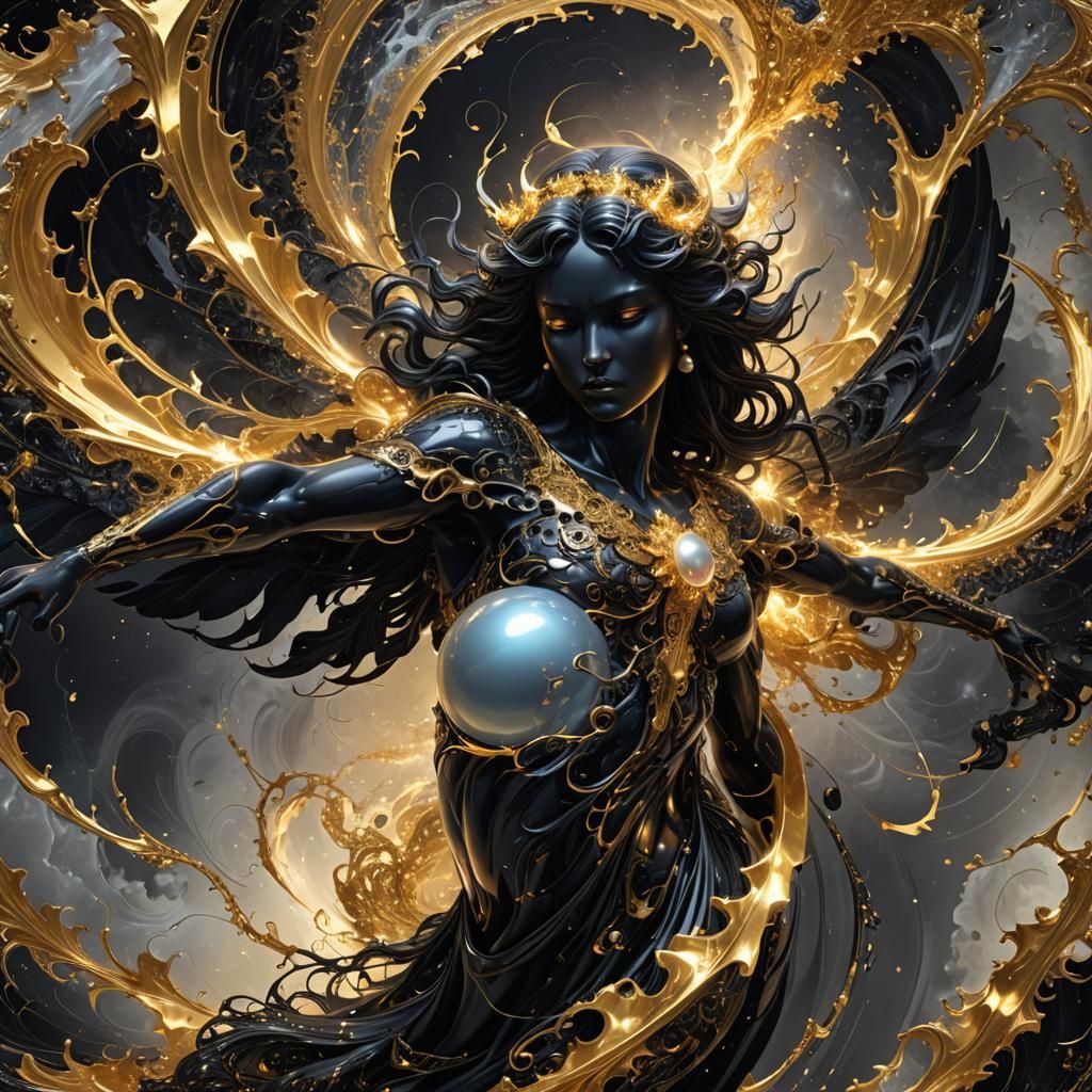 Obsidian Angel of Hell with Fractal Lightning