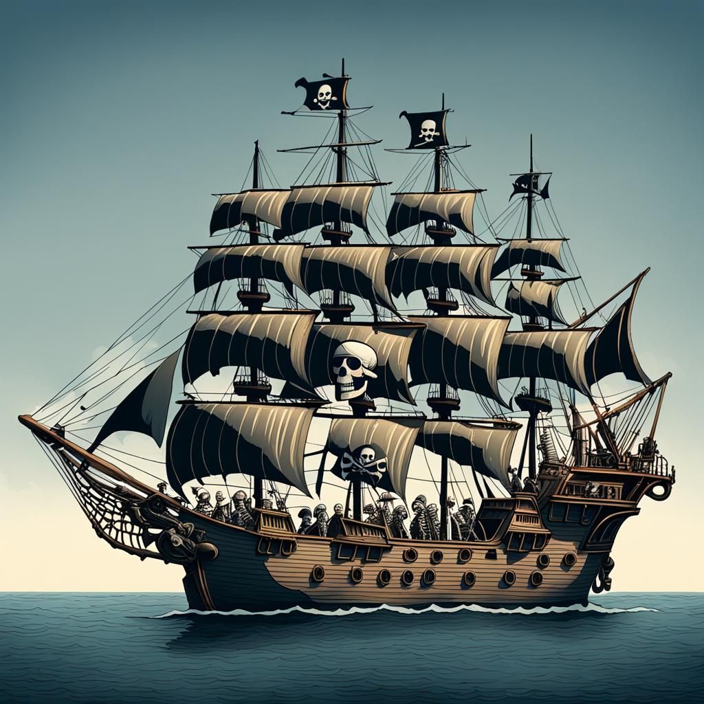 Skeleton Pirates Sail a Ghostly Ship