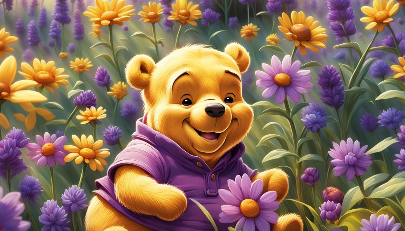 Winnie the Pooh Surrounded by Honey Pots: 3D Digital Art