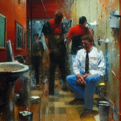 Florida Man Urinal Incident as Oil Painting