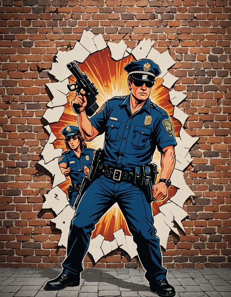 Fantasy Rock Police Poster on Brick Wall