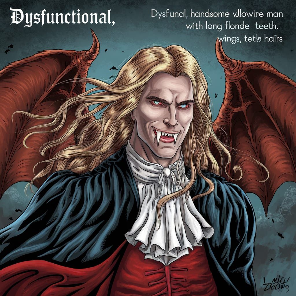 Dysfunctional Vampire with Blonde Hair and Devil Wings