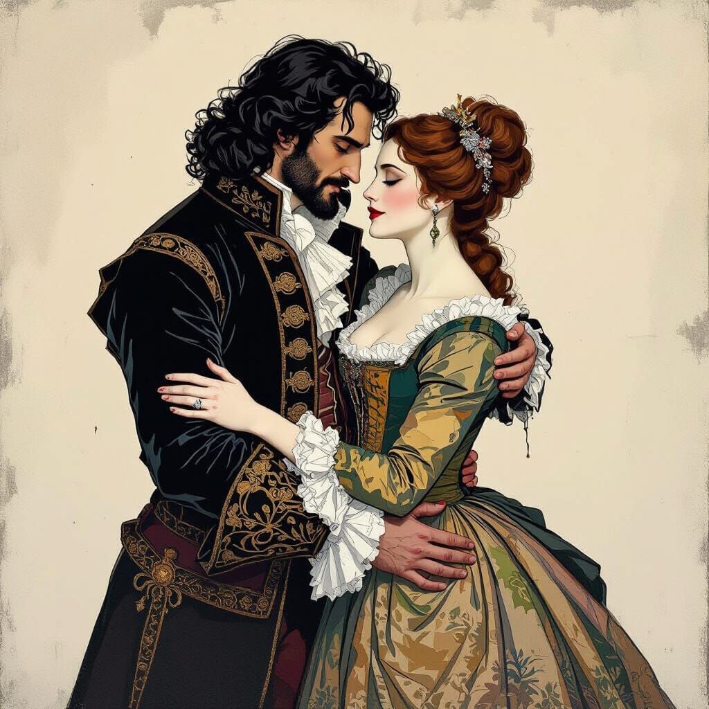 Athos Embraces Milady in Expressionist Style