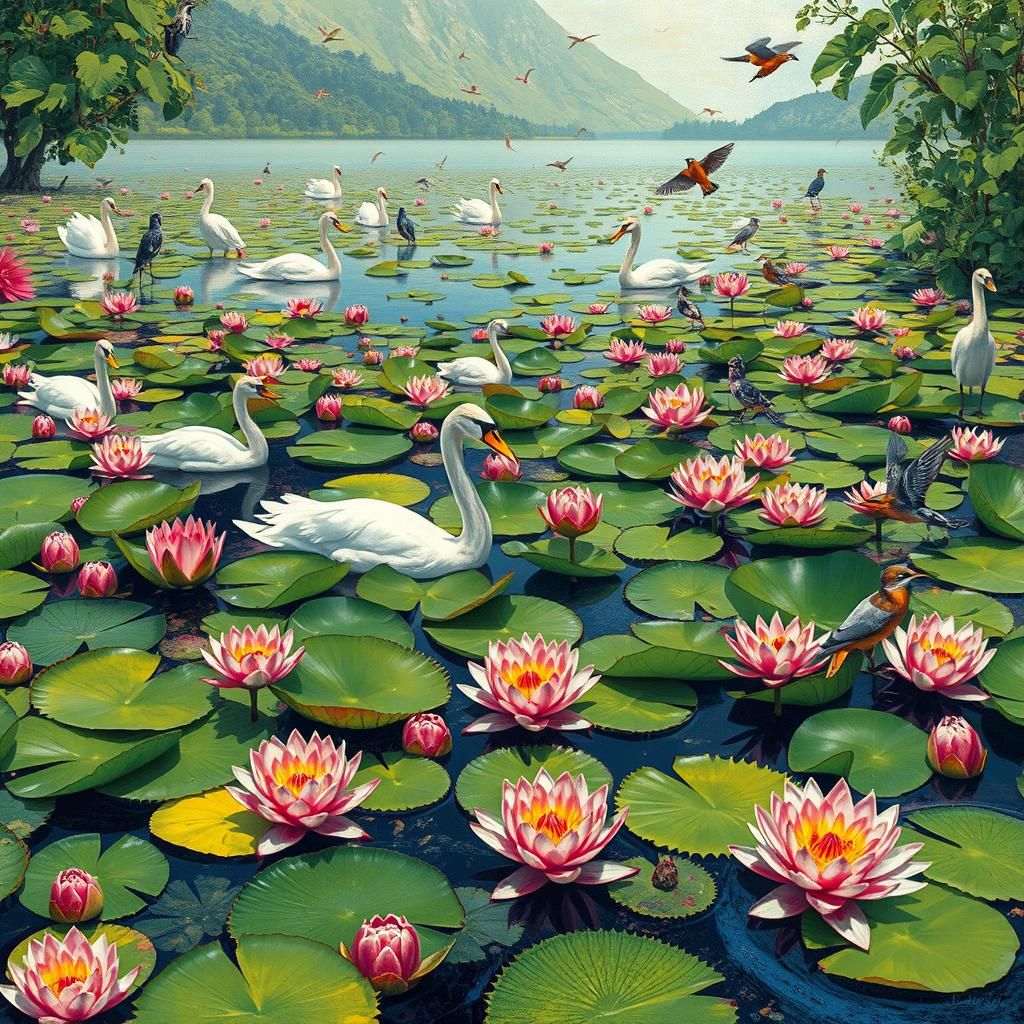 Graffiti Art Meets Summer Lake in Full Bloom