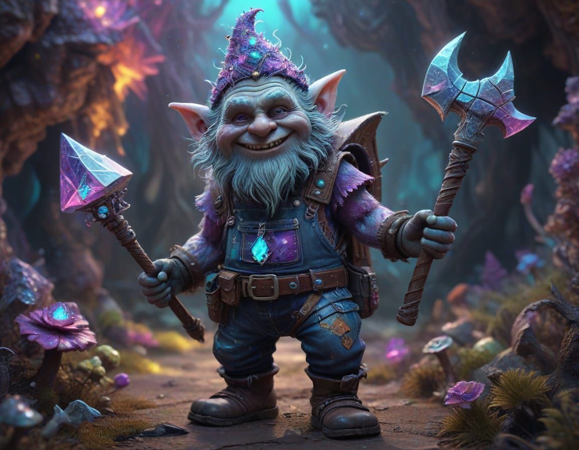 Whimsical Gnome Troll Hybrid in Vibrant Bismuth Fractal Land...