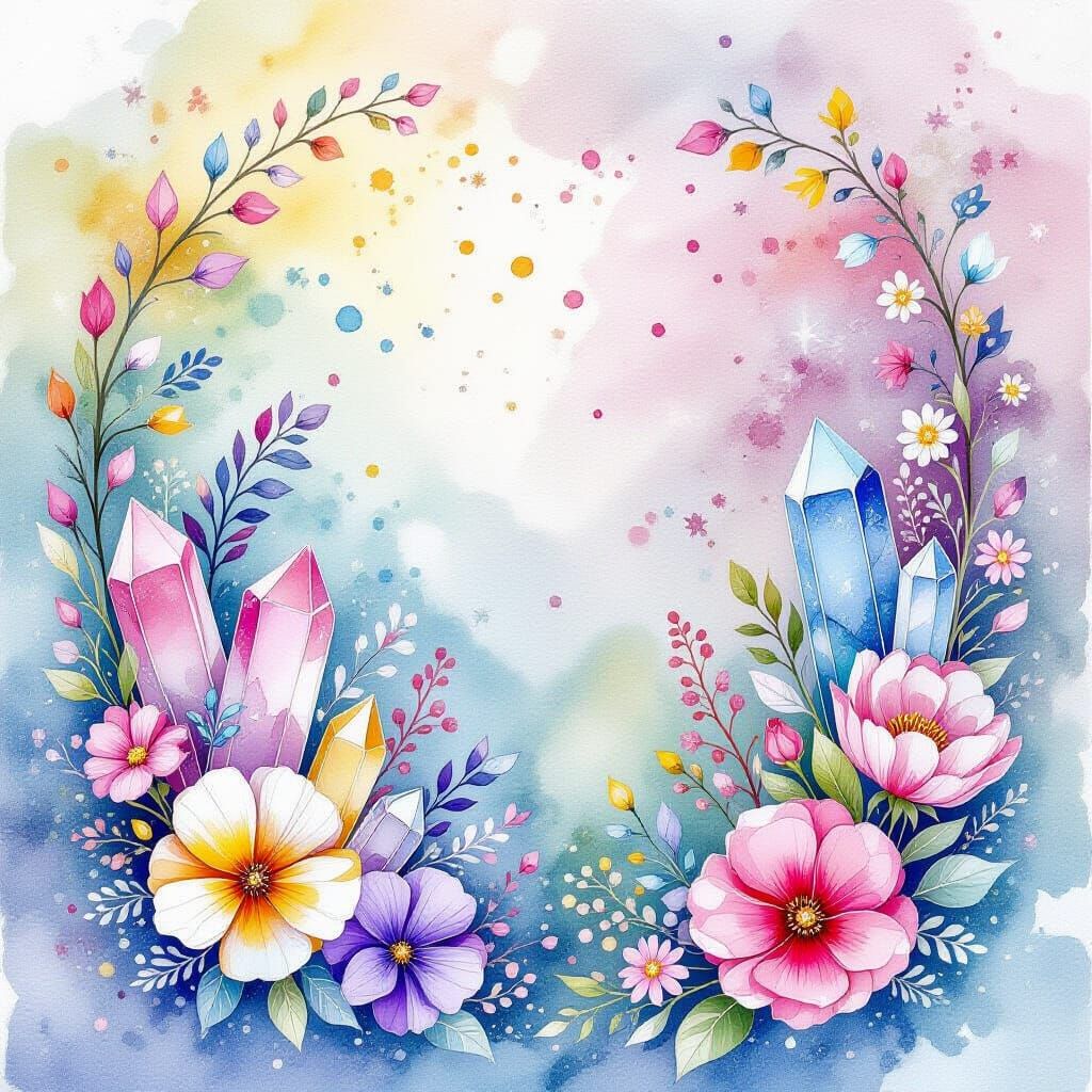 Whimsical Crystal Garden in Watercolor Style