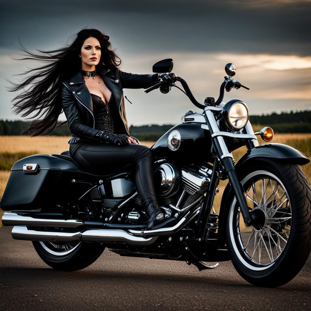 Germanic Goddess on Harley Davidson Motorcycle
