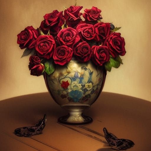 Victorian Roses Still Life, Hyperdetailed Art