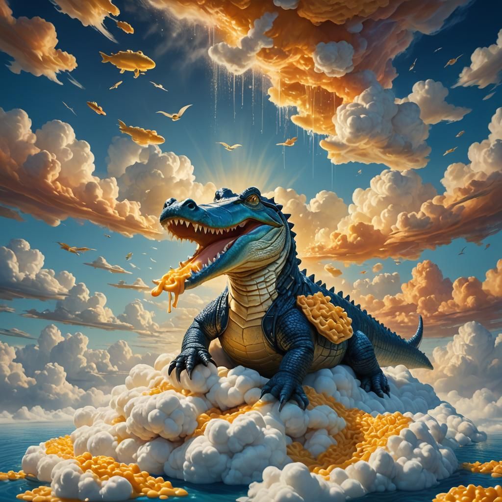 Alligator on Cloud Eats Mac and Cheese