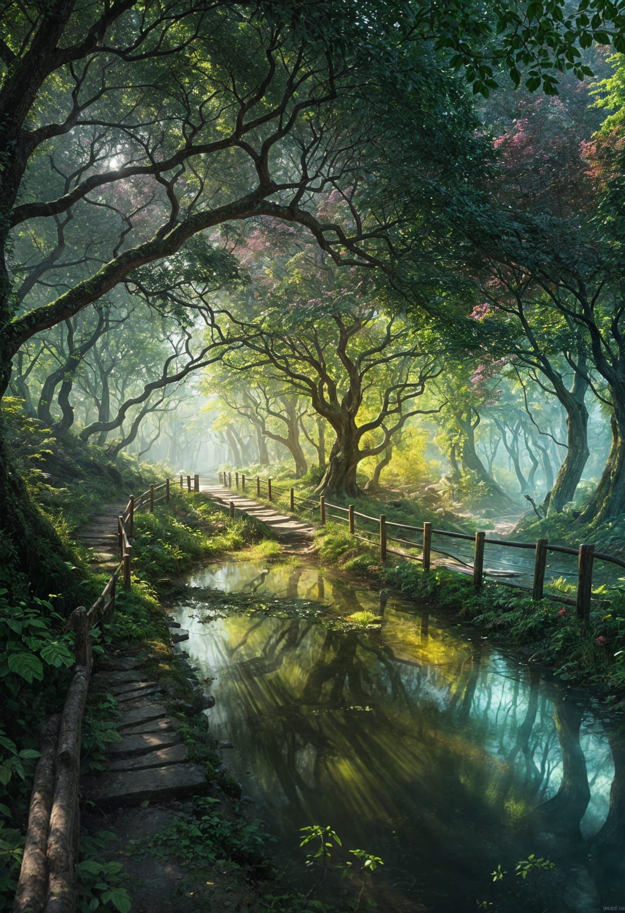 Verdant Forest Path in Hyperrealistic Style