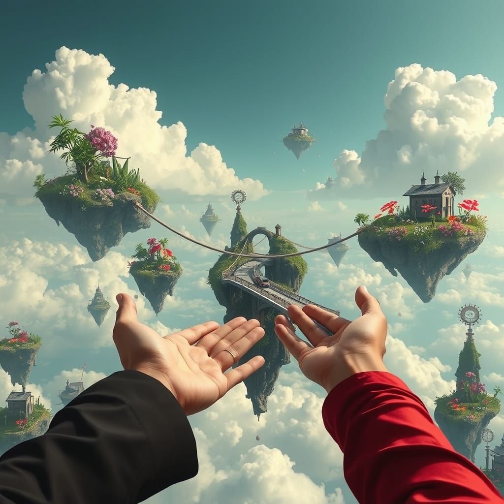 Ethereal Hands Create Bridges in Surreal Landscape