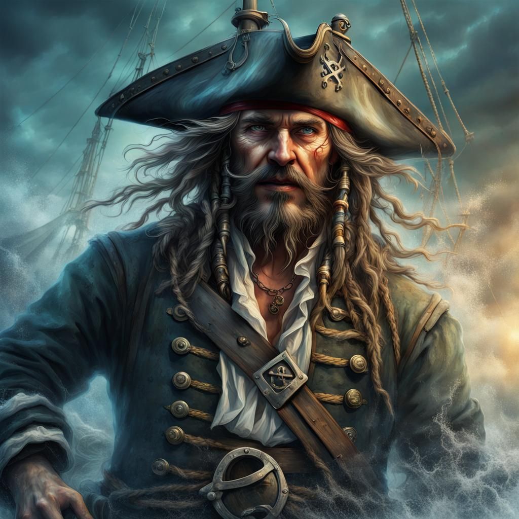 Ethereal Pirate Ship Apparition in a Storm