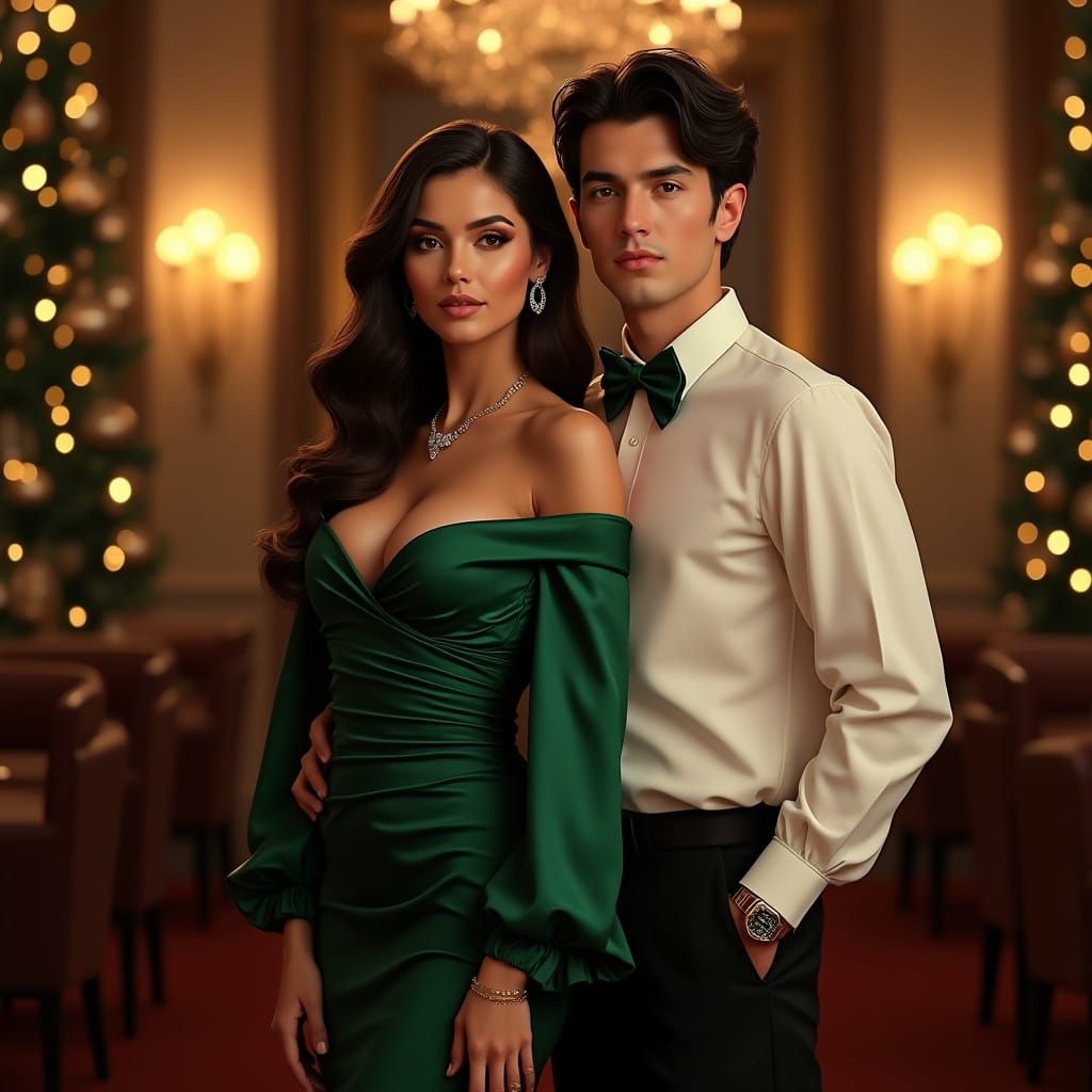 Elegant Christmas Couple Embody Opulence