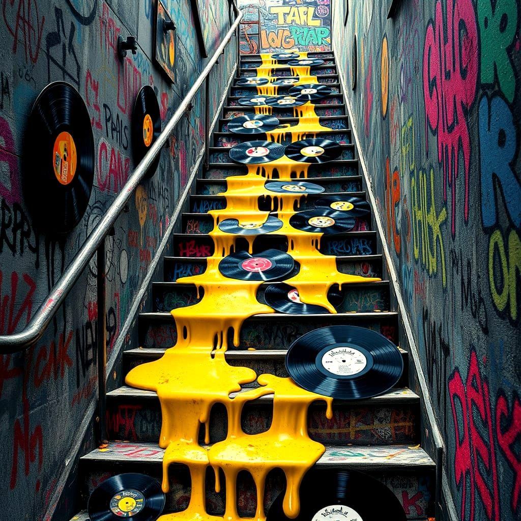 Surreal Melting Vinyl Records in Urban Pop Art