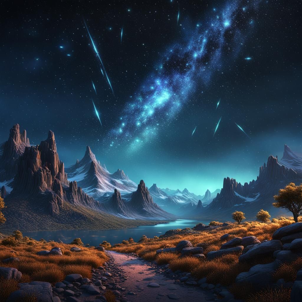 Night Sky with Shooting Star: Fantasy Concept Art