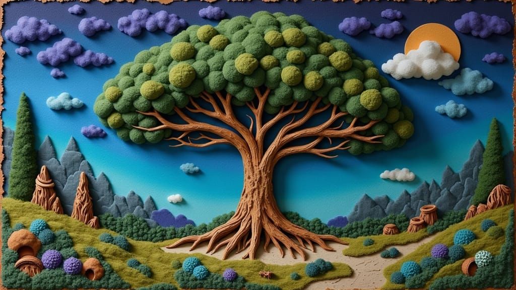 Bioluminescent Felt Tree in Alien Landscape