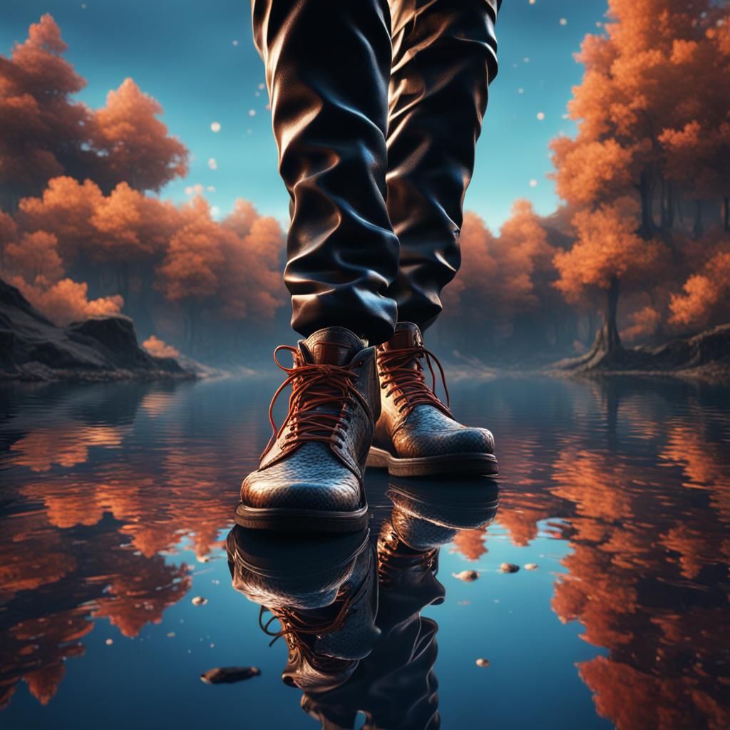 Feet Dipping in Lake Reflection: Detailed Matte Painting