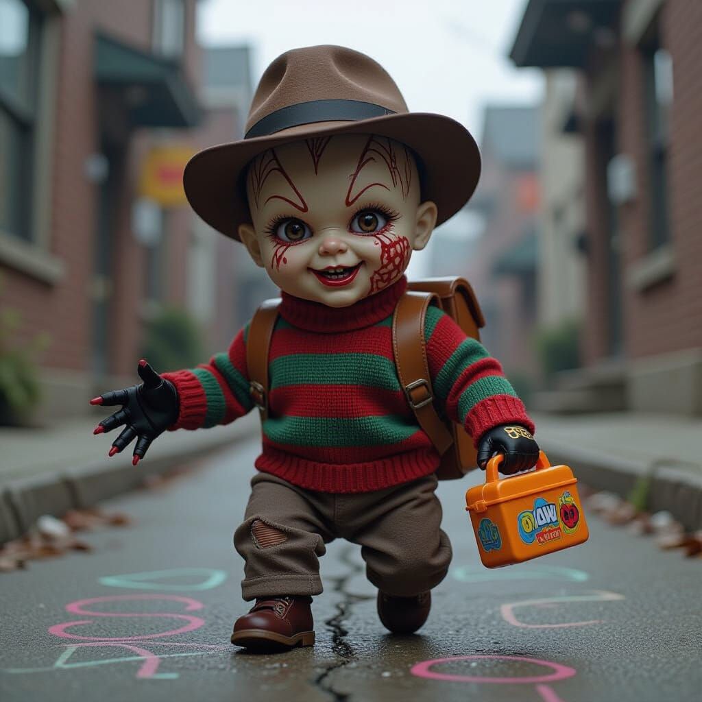 Grotesque Baby Freddy Krueger in Hyperrealistic Style