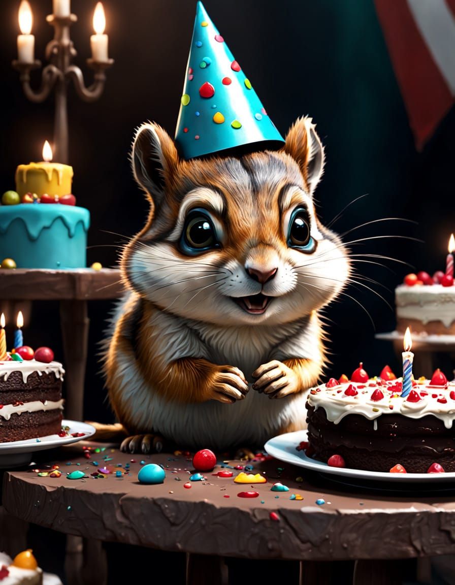 Adorable Chipmunk Celebrates Birthday with Vibrant Party