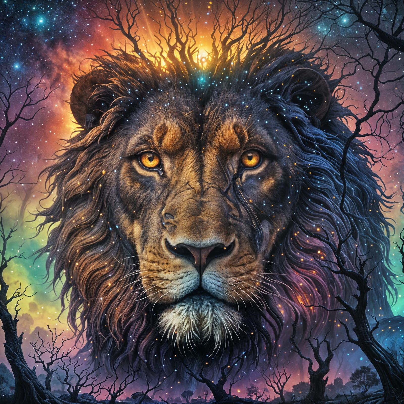 Night Lion in Detailed Matte Painting Style
