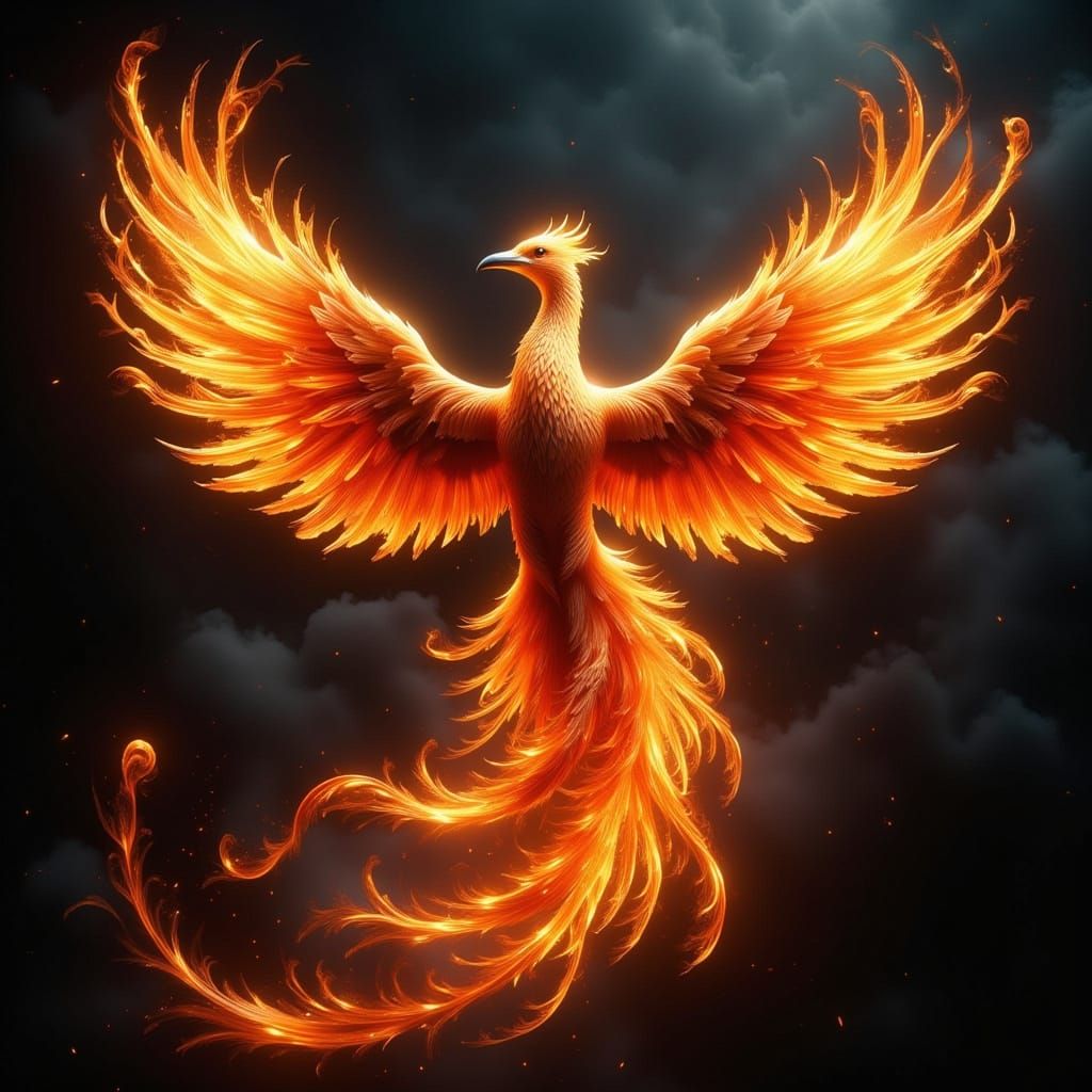 Majestic Phoenix Bird in Fiery Burst