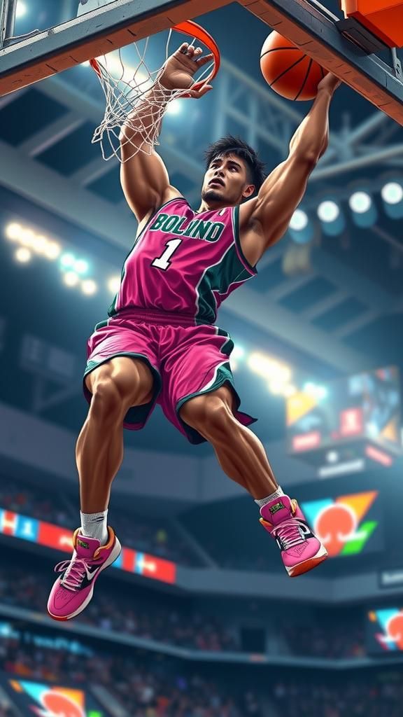 Muscular Player's Slam Dunk in Anime Style