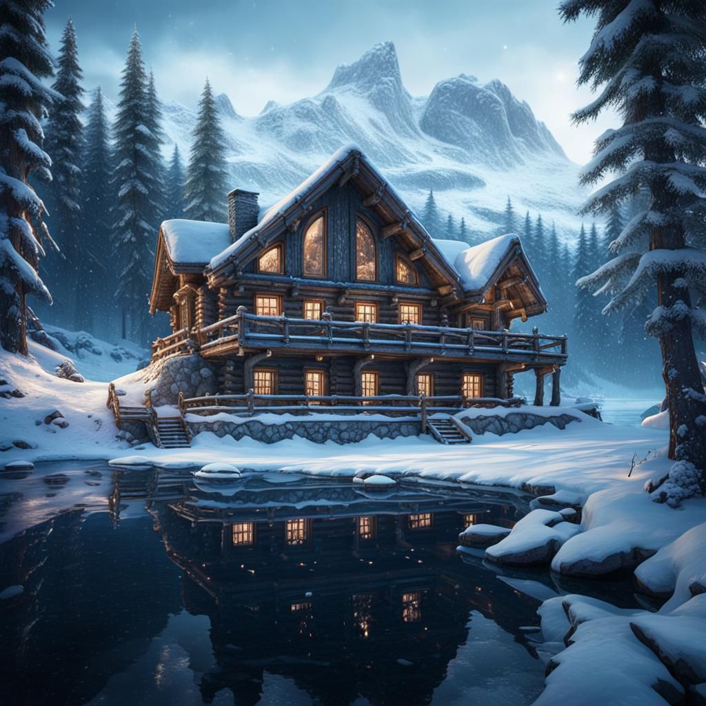 Cozy Winter Cabin in Norway: Detailed Matte Painting