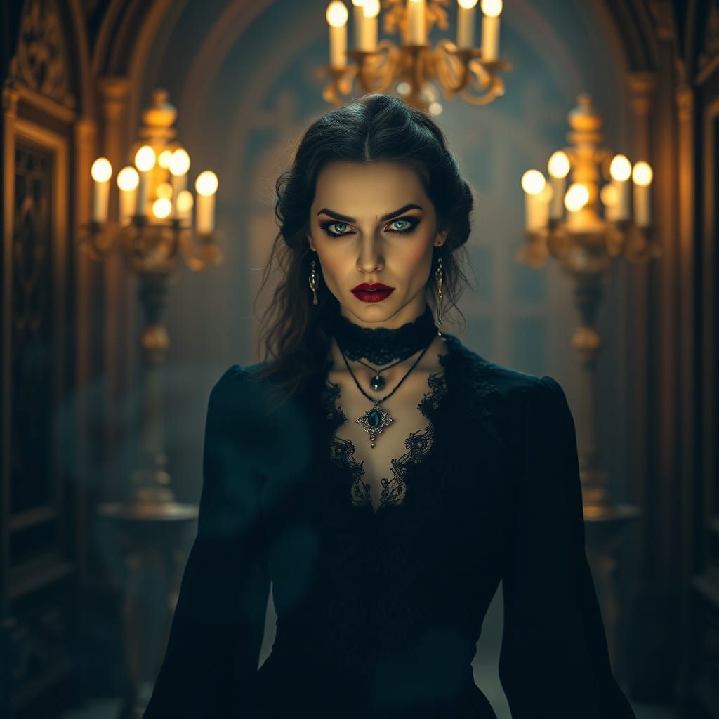 Enigmatic Vampire Lady in Victorian Gothic Splendor