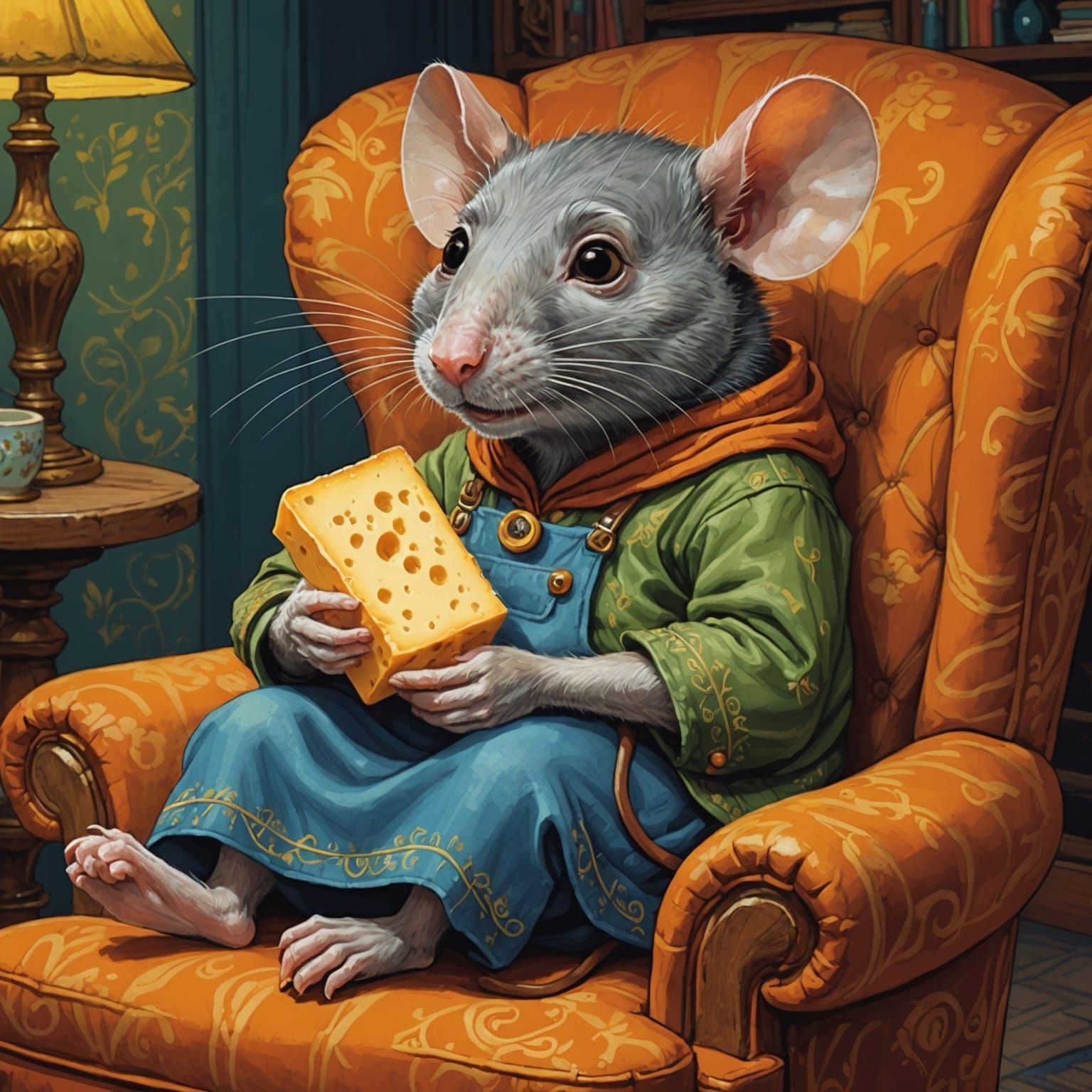 Charming Child Rat and Mother Cartoon Illustration