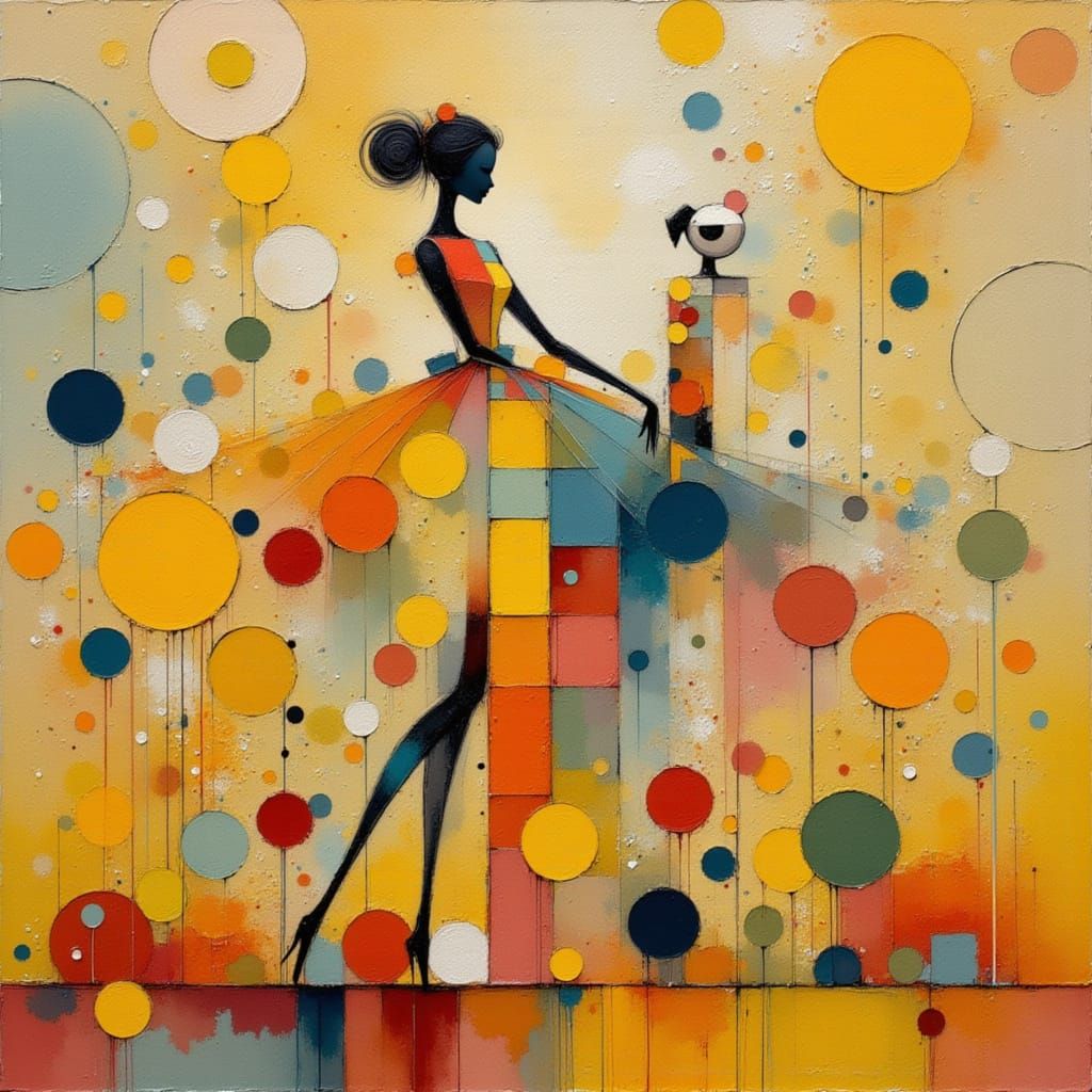 Renaissance Android Portrait with Polka Dots and Puppy