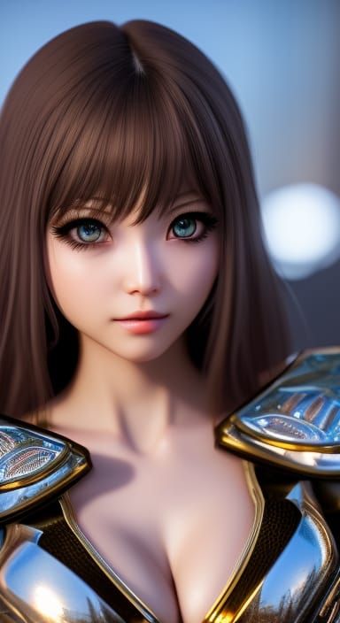 Chibi Girl in Diamond Armor, 8K Hyperdetailed Render