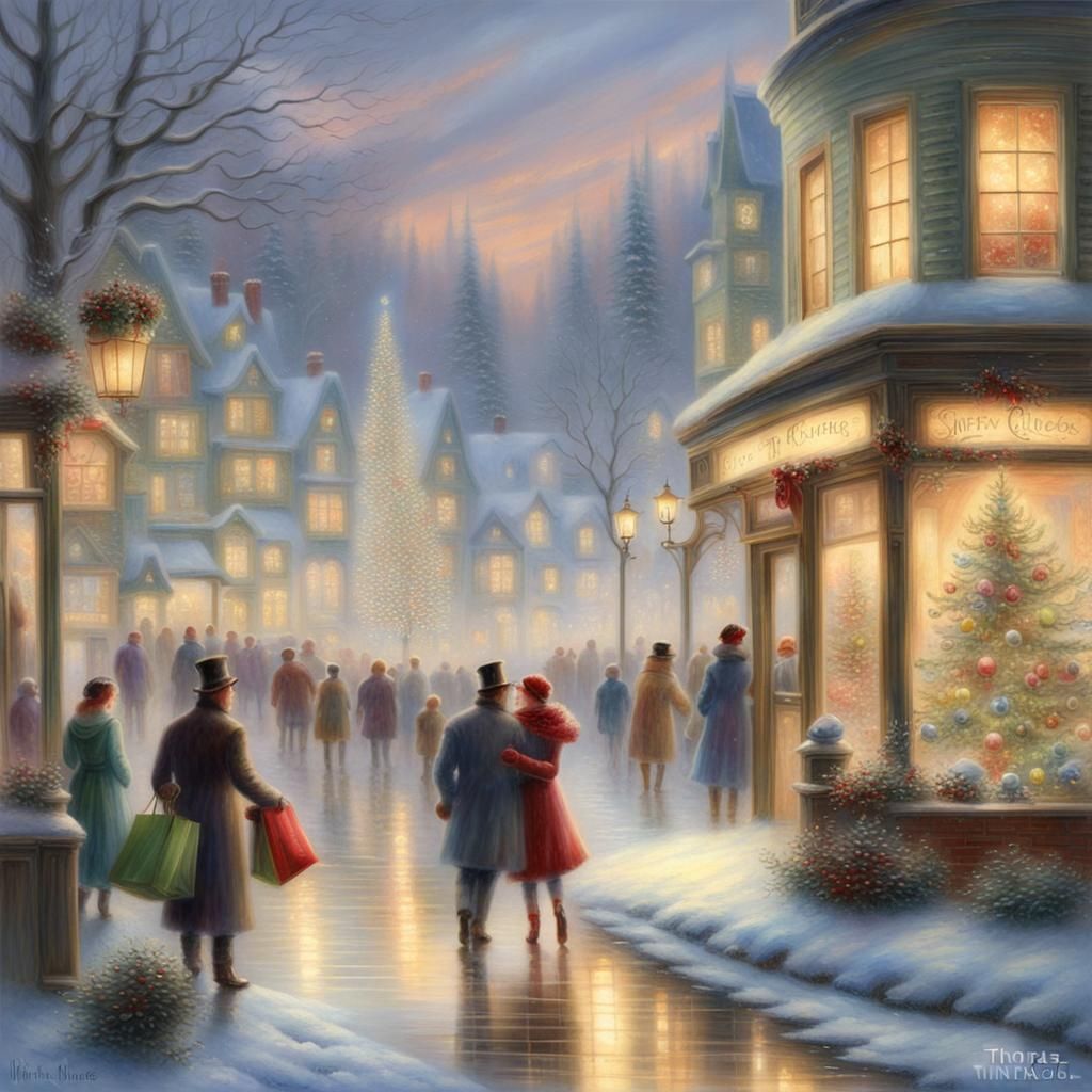 Ethereal Christmas Shopping Scene in Luminist Style