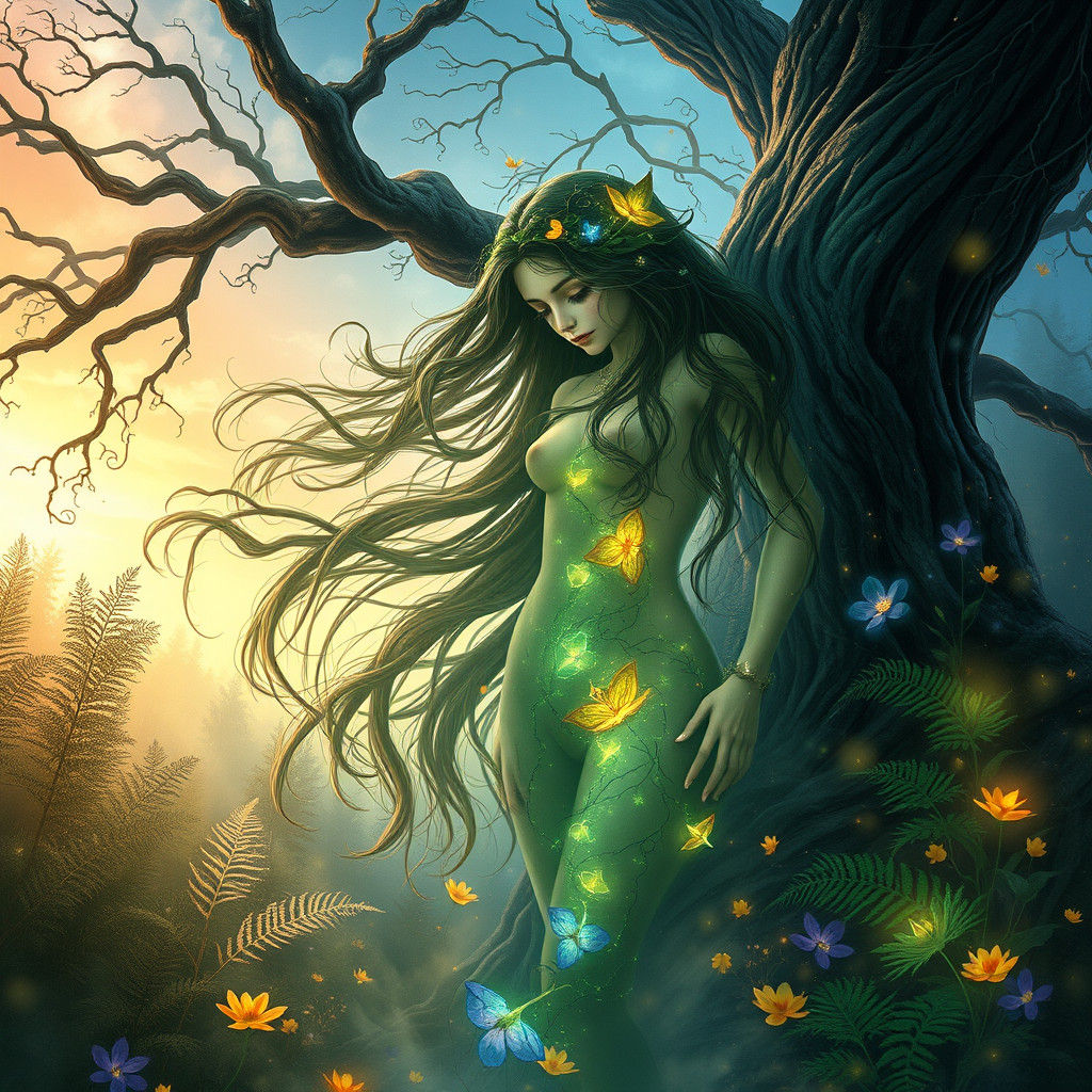 Mystical Forest Spirit in Dreamy Watercolor Style
