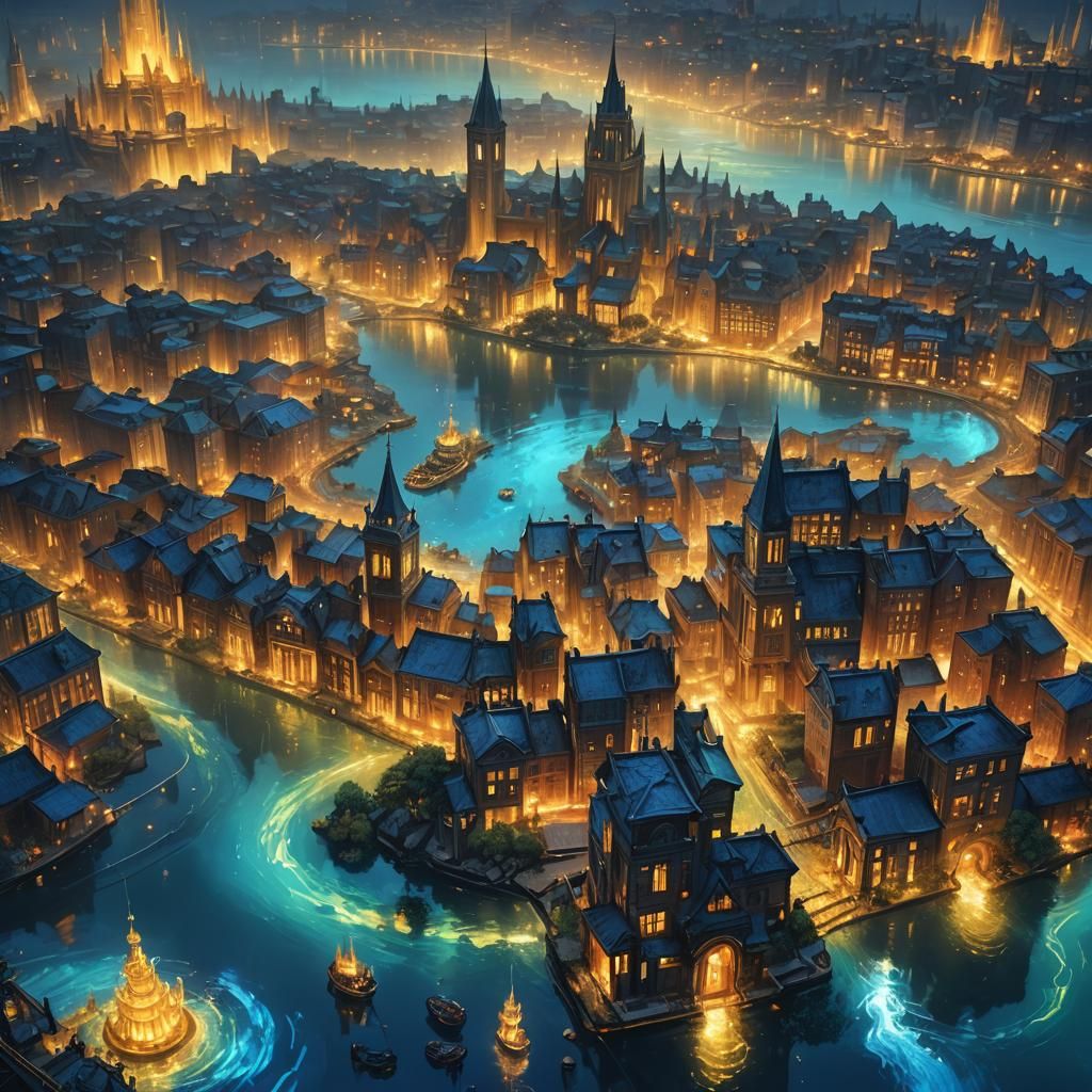 Magical City Inside Glowing Waterscreen TV