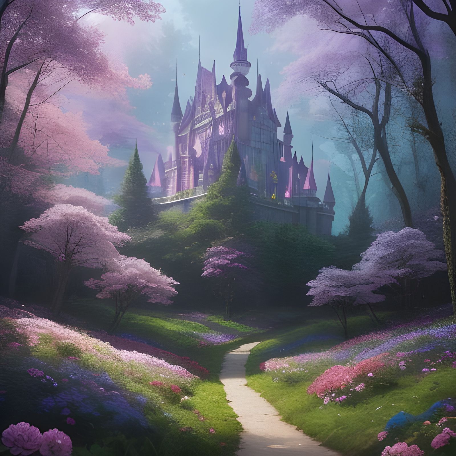 Mystical Castle in Forest: Hyperrealistic Splash Art