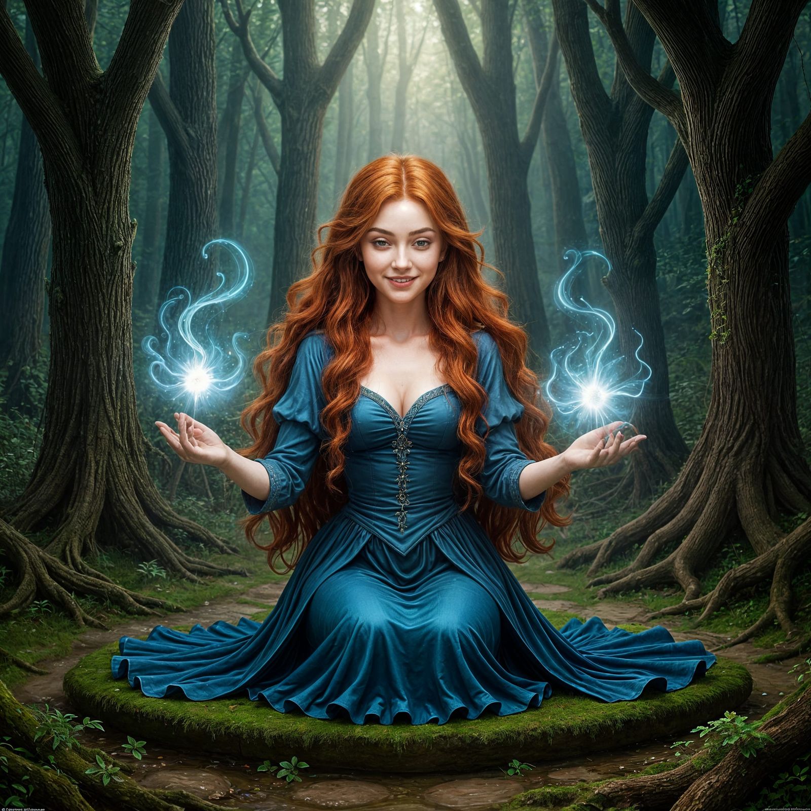 Ethereal Elf Performing Magic Ritual in Forest