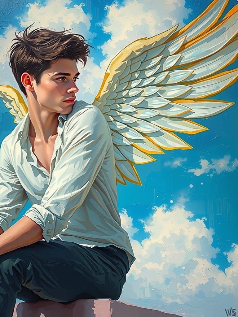 Majestic Winged Figure Soars in Dynamic Pose