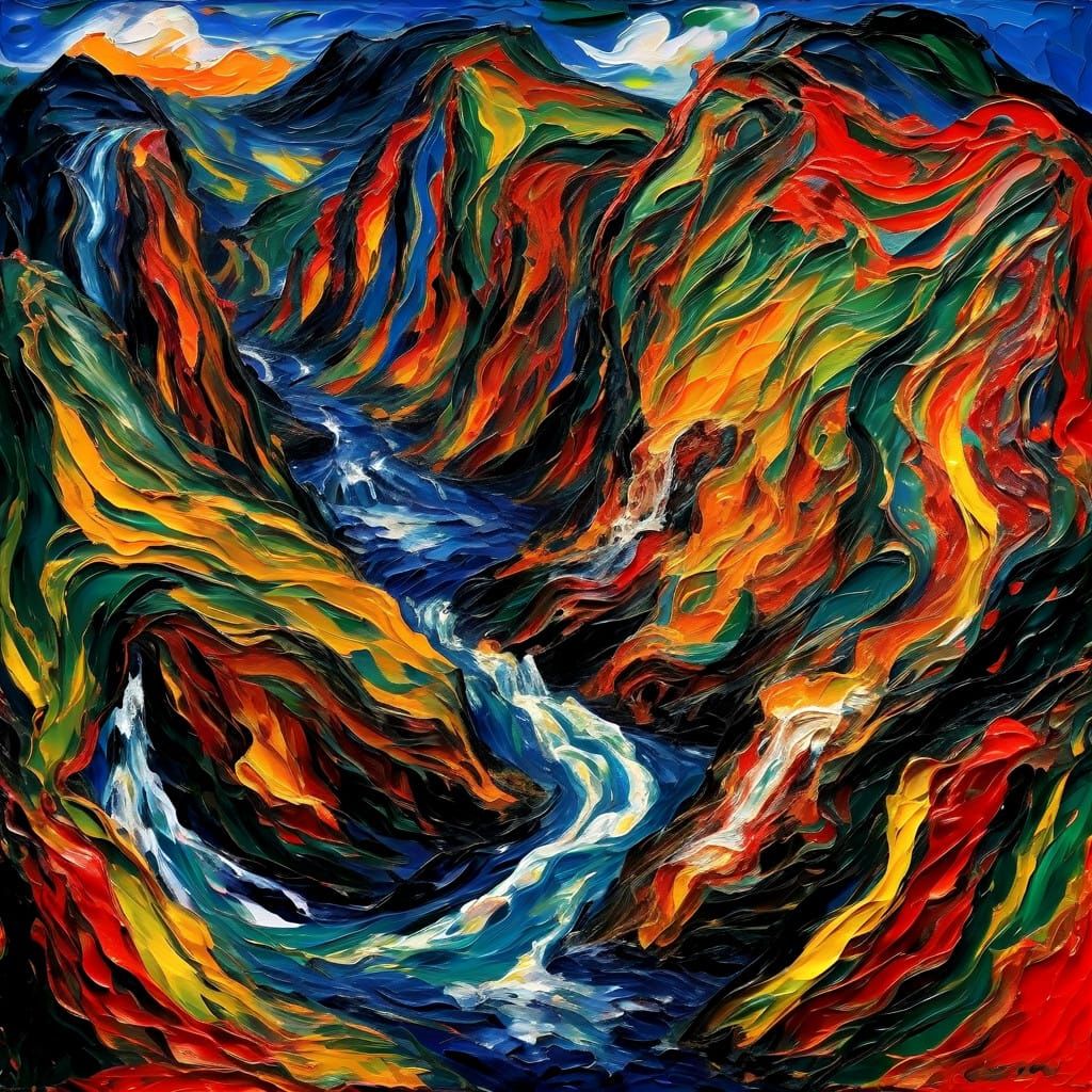 Vibrant Psychedelic Landscape in Impasto Style