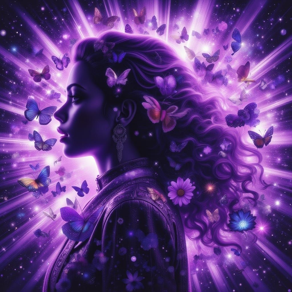 Beautiful Woman with Lavender Aura, Hyperrealistic Splash Ar...