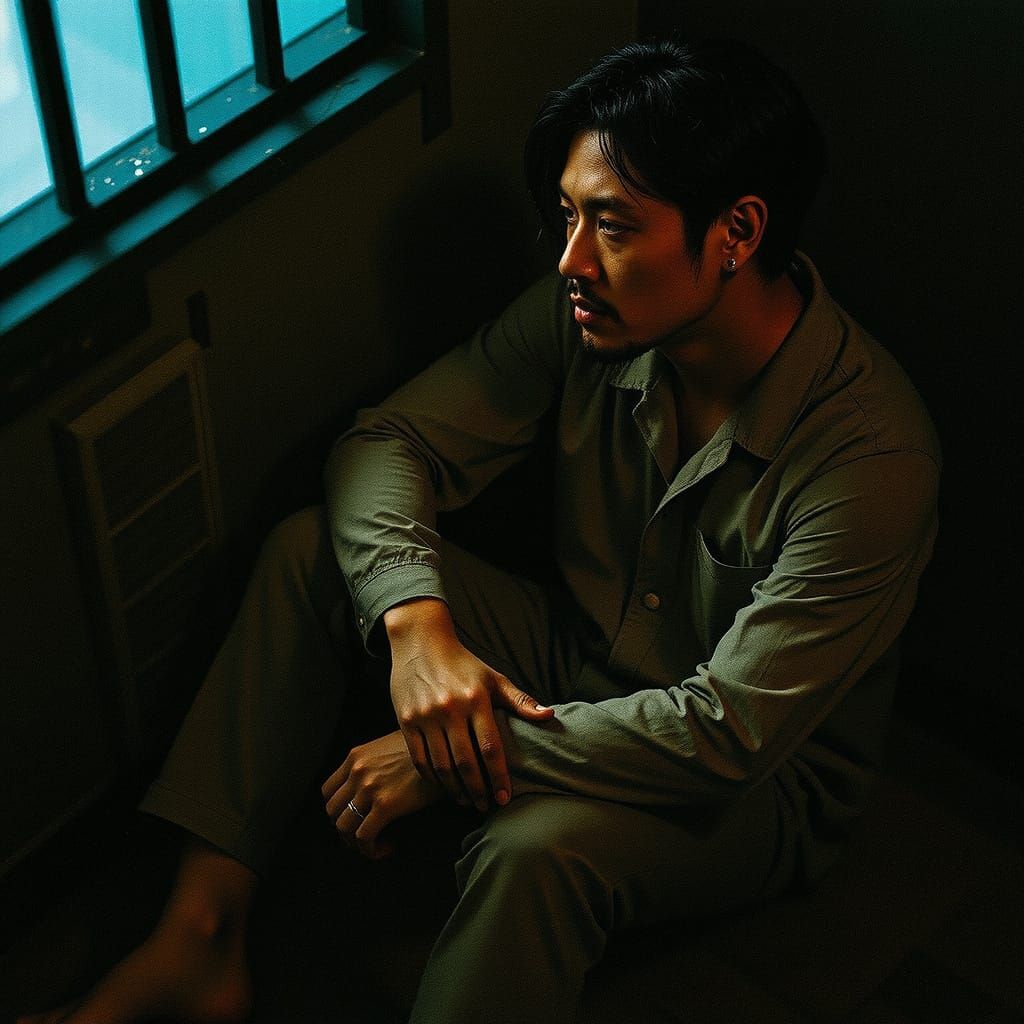 Desolate Prisoner in Cell, Pre-Raphaelite Style