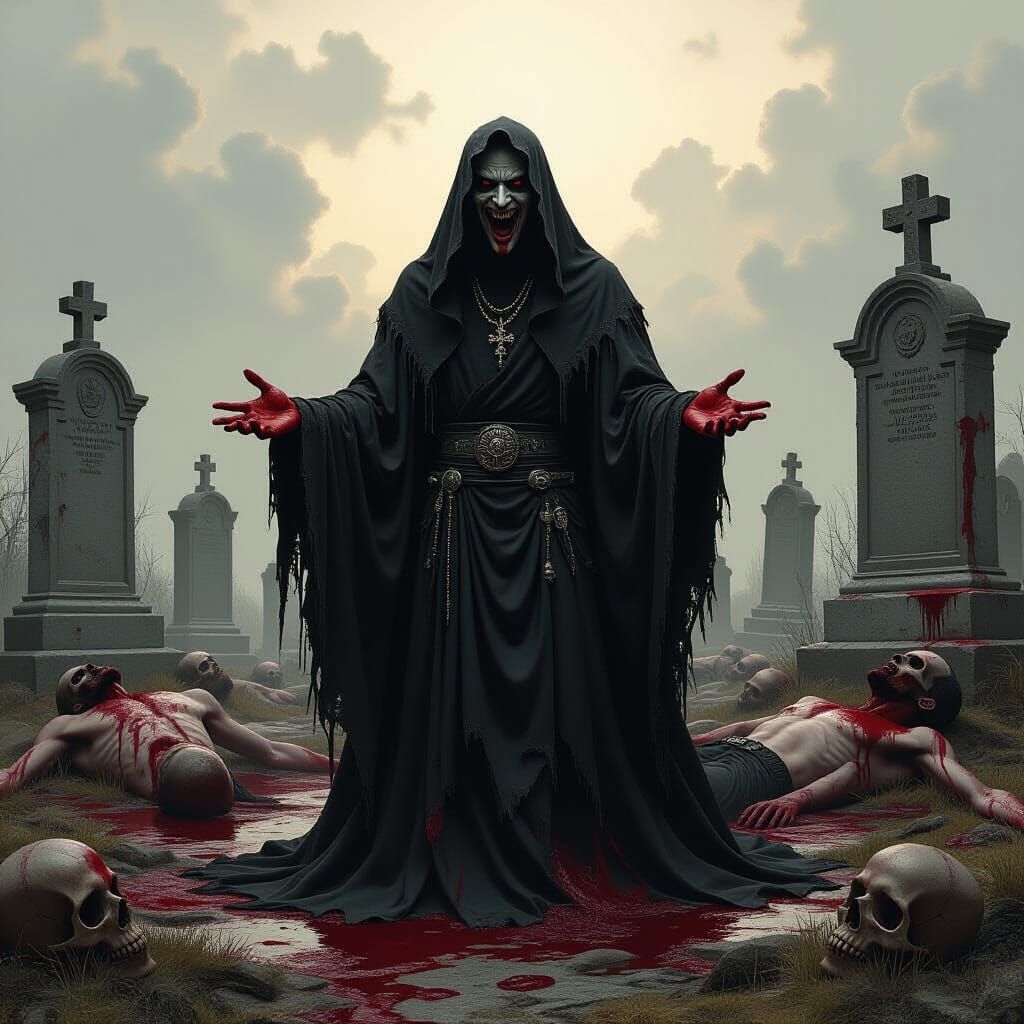 Laughing Death Angel in Blood-Soaked Graveyard