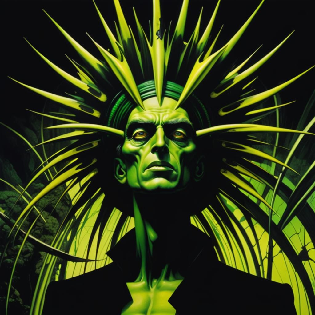 Surreal Green Gods in Mixed Media Style