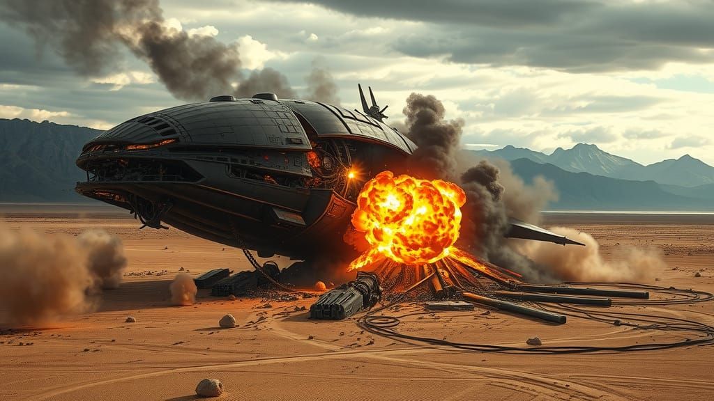 Alien Spaceship Crash in Arid Desert