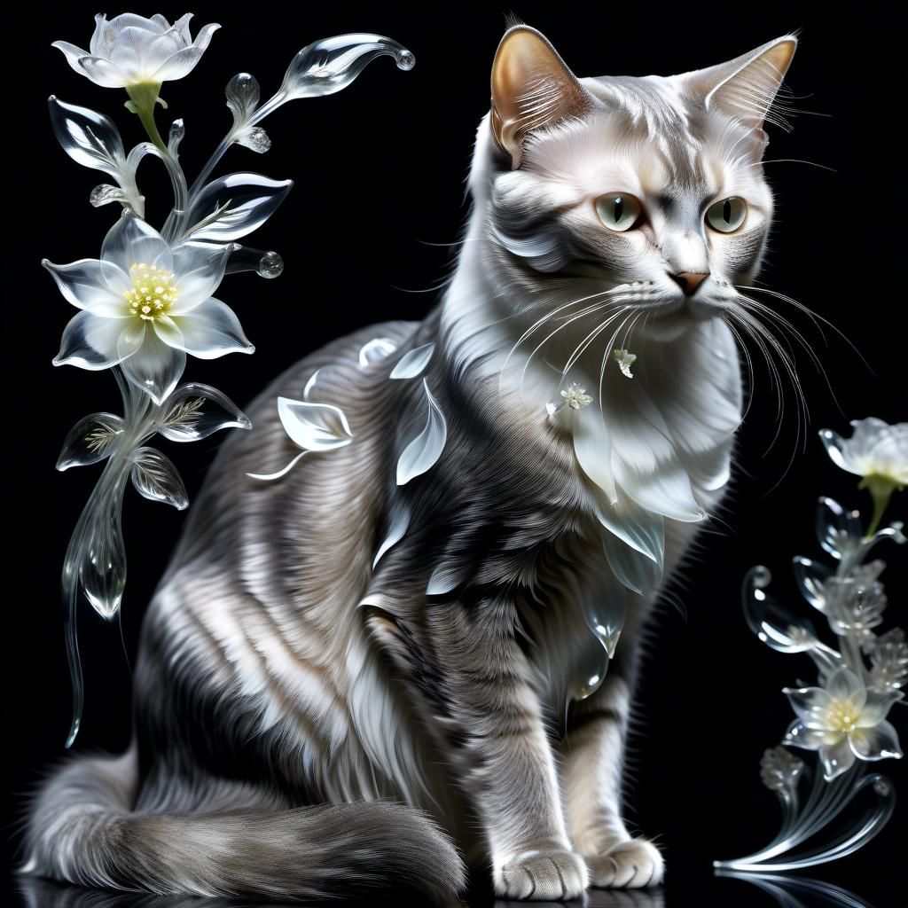 Transparent Cat with See-Through Flower Designs