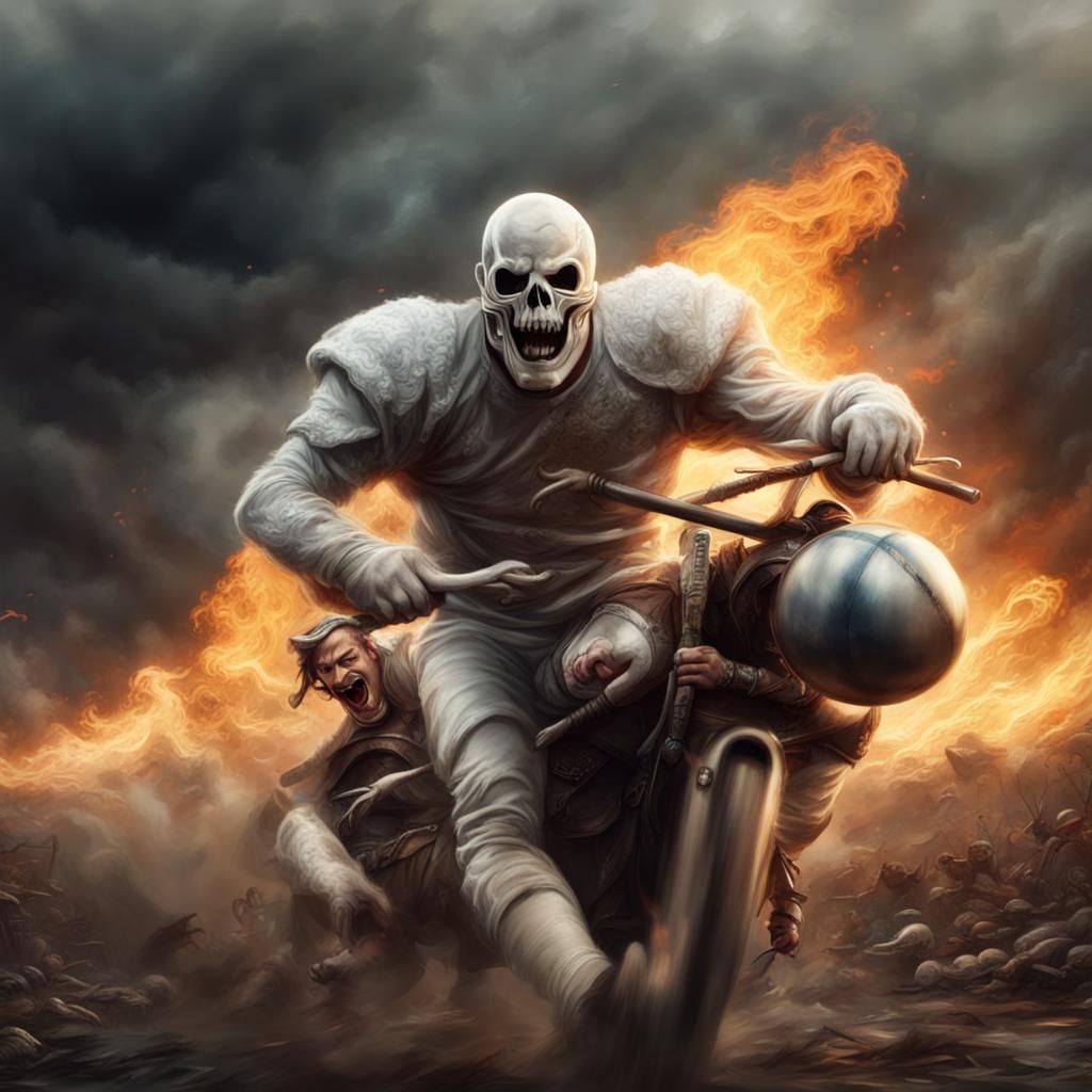 Rugby Player Confronts Ghost Rider in Digital Painting