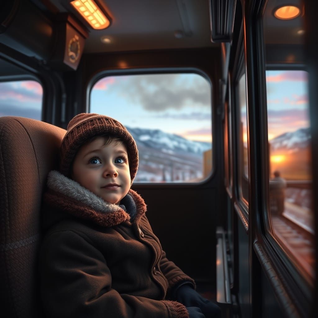 Boy's Winter Train Ride in Pennsylvania