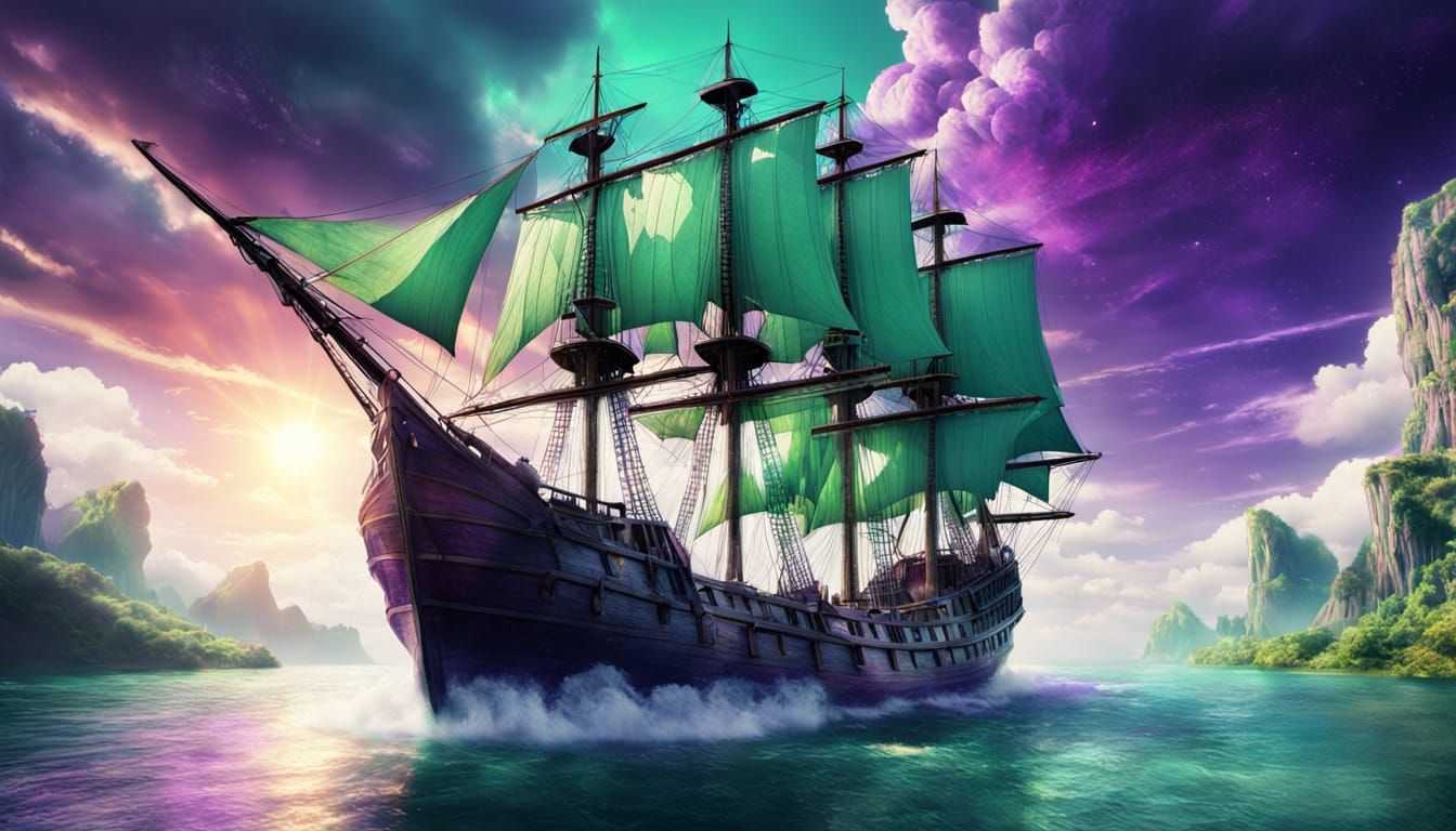 Sailing Ship Navigates Ocean Fissure: Fantasy Art